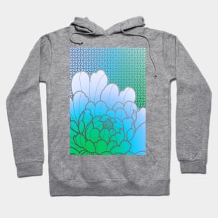 blue green peony flower and geometric pattern Hoodie